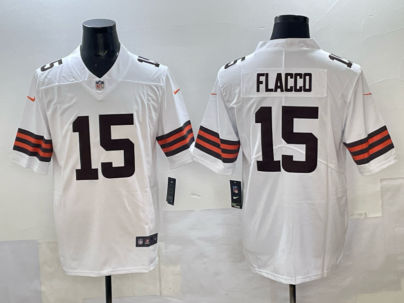 Men 2025 Cleveland Browns #15 Flacco white Nike Limited NFL Jersey 003